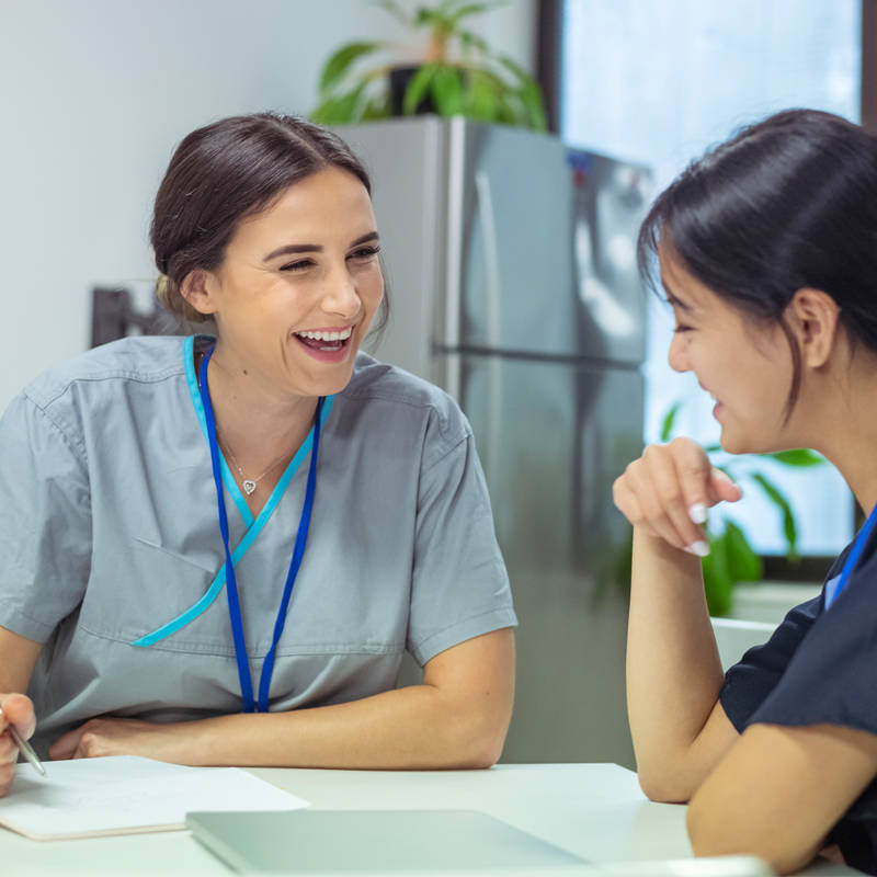veterinary staff in break room
